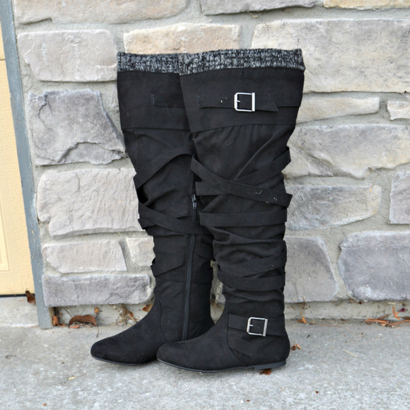 Flat over the knee strappy flat boots - Picture 4 of 4